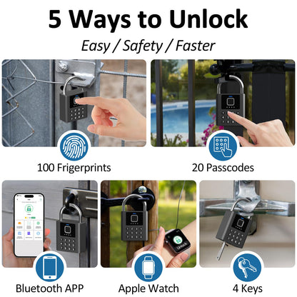 Foxlock Heavy Duty Smart Padlock with Key, Fingerprint Pad Lock with Code Keypad, Waterproof Electronic Digital Combination Lock for for Gate Outdoor Fence Storage Unit Outdoor Fence Shed Gym