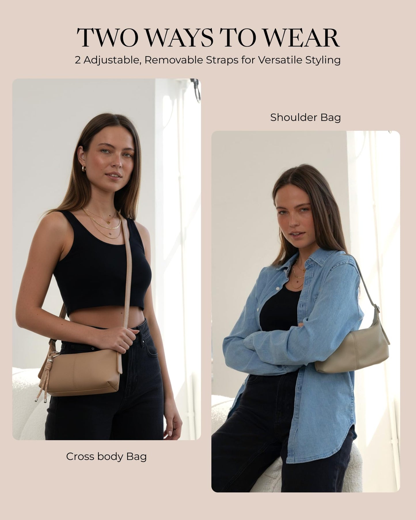 Small Shoulder Bag for Women - Crossbody Bag for Women, Mini Slouchy Shoulder Purse with Cute Keychain Charm & Adjustable Strap, Cognac