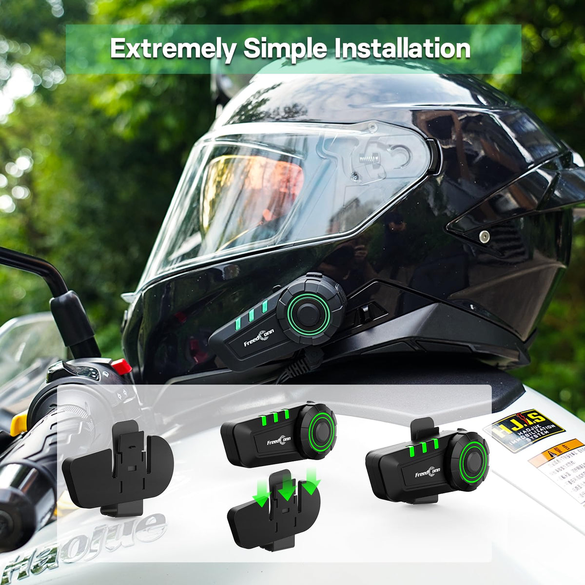 FreedConn Motorcycle Bluetooth Headset KY Bluetooth Helmet Intercom Motorcycle Communication Systems with CVC Noise Cancellation Stereo Music IP65 for Full/Half Face Helmet Basic Single People Use