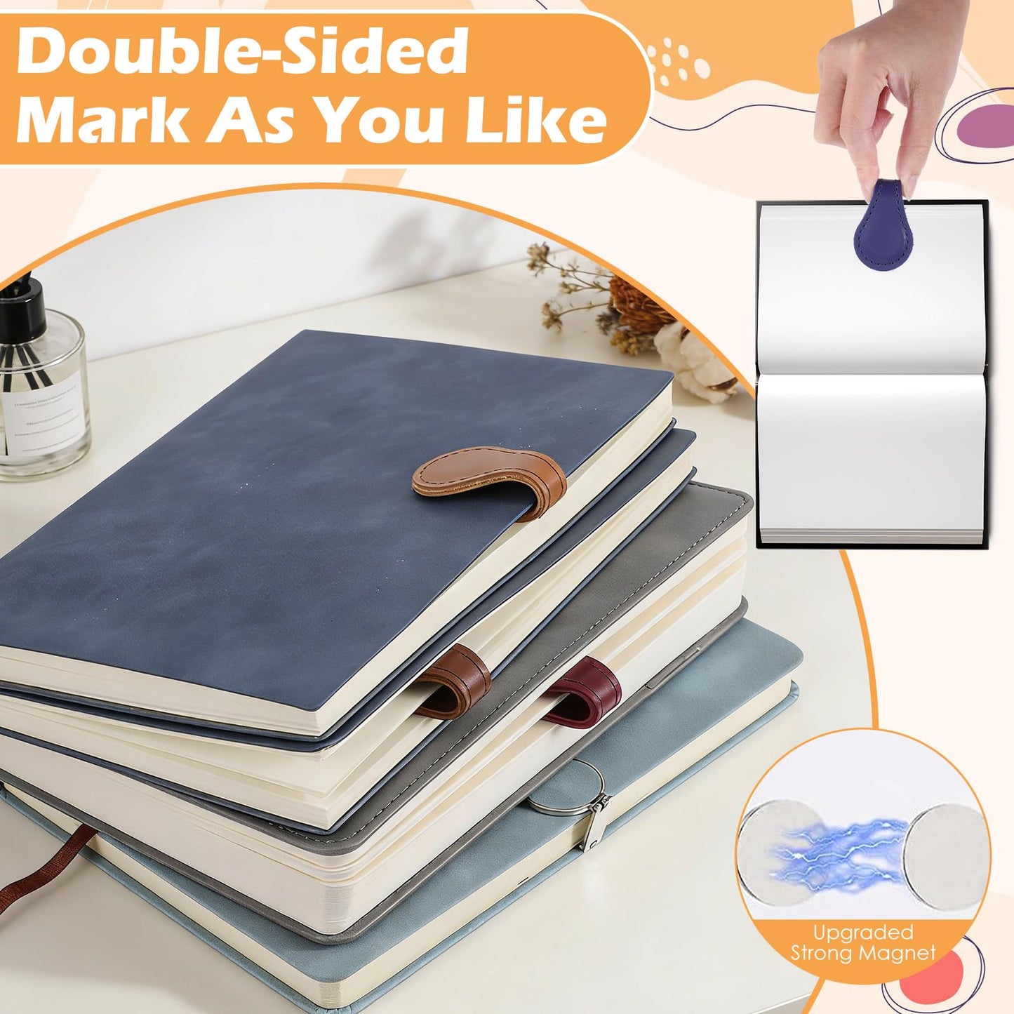 12 Packs Magnetic Leather Bookmark, 6 Color Leather Magnet Book Marks Page Markers Retro Magnet Bookmark Clips Reading Supplies Gift for Reading Men Women Book Lovers