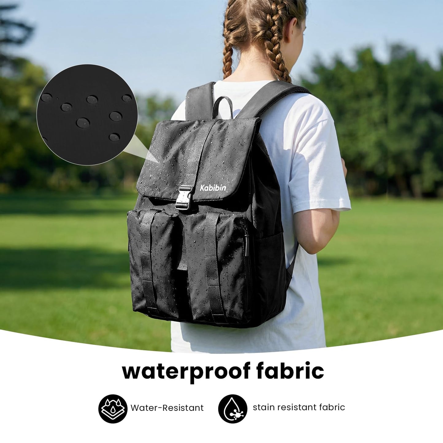 Kabibin Lightweight Casual Backpack, Water Resistant Nylon 15.6 Inch Laptop Backpack, Bookbag for Teens Adults, Outdoor Casual Daypack with Multiple Storage Pockets & External Hang Belt