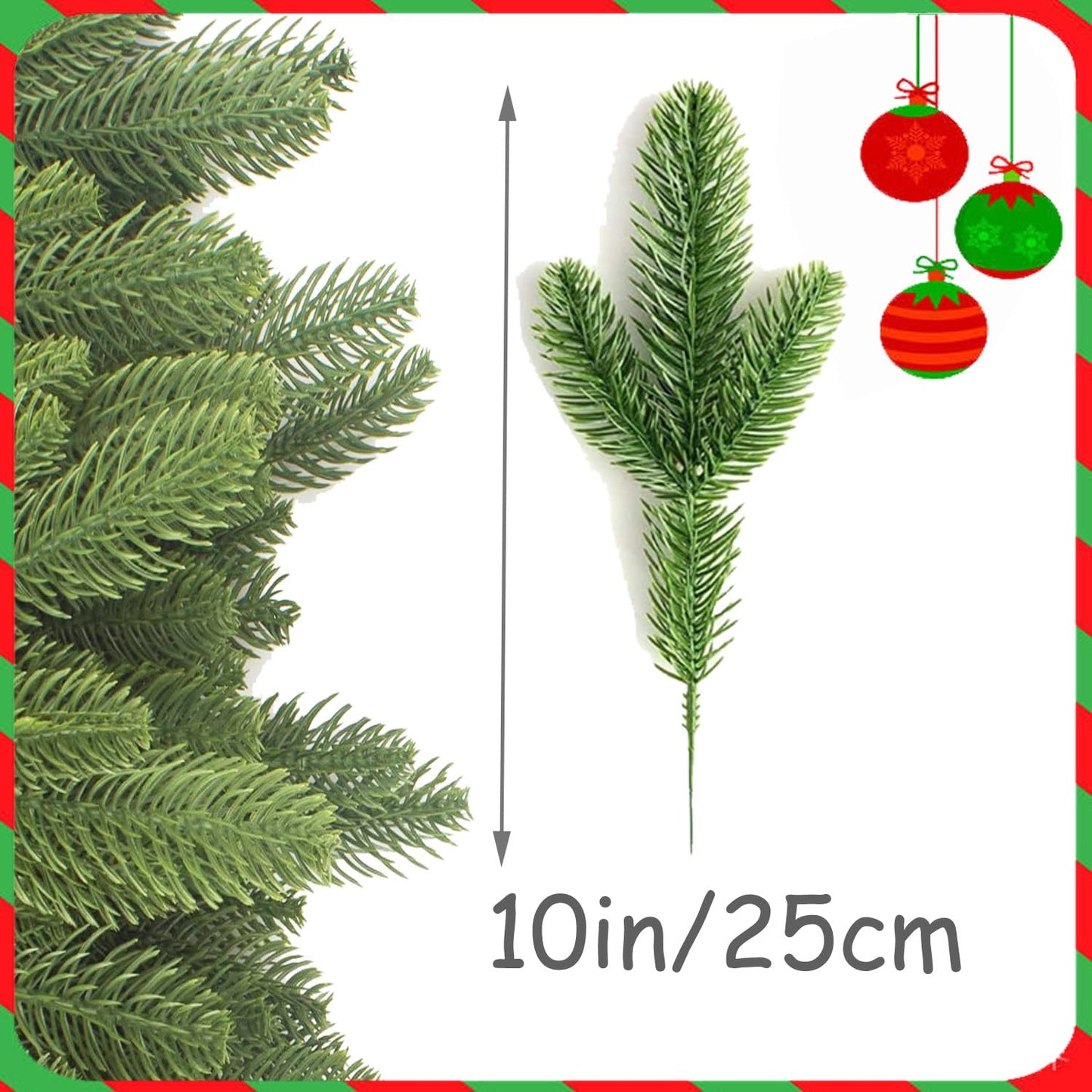 JK-GMTE 30PCS Christmas Pine Needles Green Artificial Pine Branches Fake Greenery Pine Picks for Christmas Crafts Garland Wreath Twigs Stems Tree Decorations
