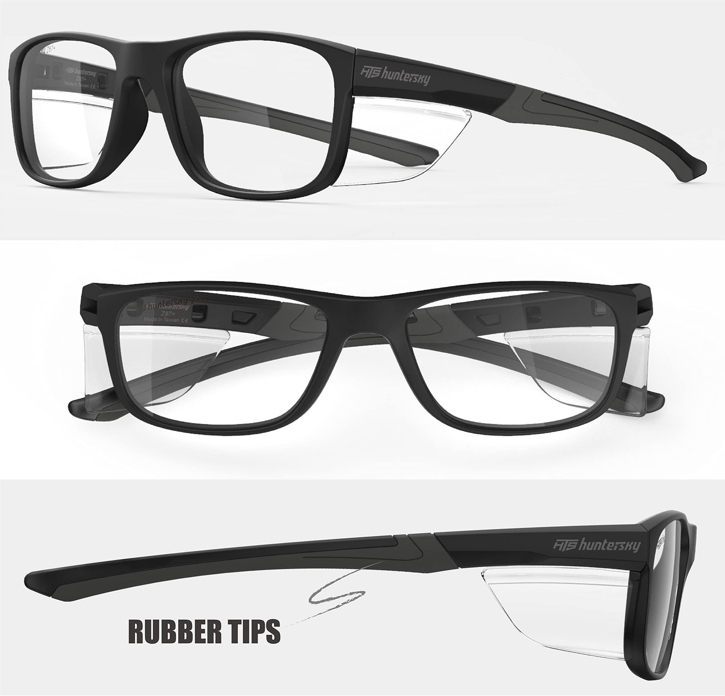 HTS HUNTERSKY P11 Safety work medium Glasses Women Men with Side Shields Z87 Anti Scratch Fog Resistant nurse medical surgical pickleball Indoor sports