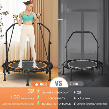 ANCIHER Foldable Mini Trampoline - 40"/48" Indoor Exercise with Adjustable Handle & Resistance Bands | Max Load 450lbs/550lbs