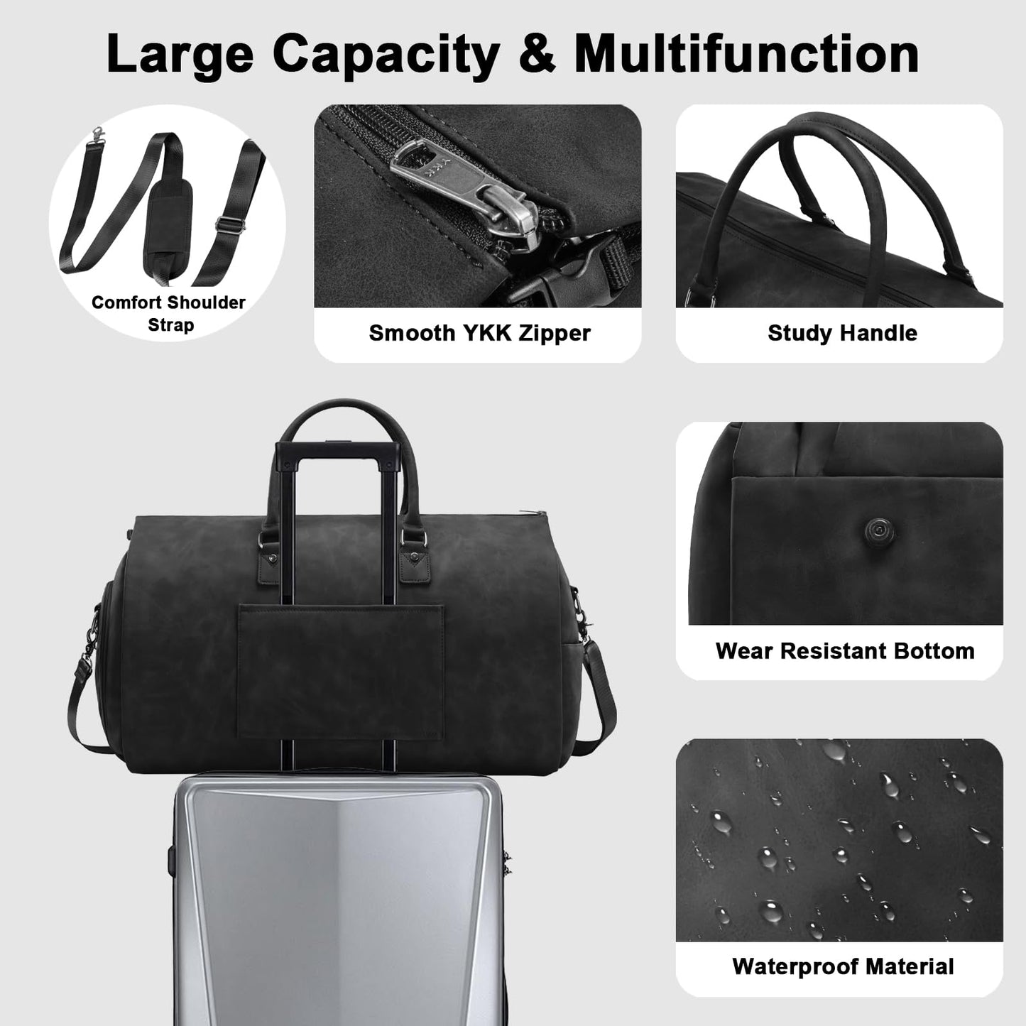 Travel Garment Bag for Men Women, Large, Black