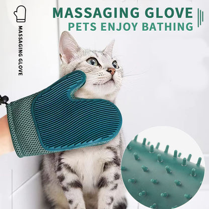 Mollypaws 2 in 1 Cat Fur Glove & Pet Hair Remover Glove, Dog Grooming Glove Brush for Shedding, Massage, Efficient Pet Hair Remover Mitt for Cleaner Couch, Carpet [Blue/Single]
