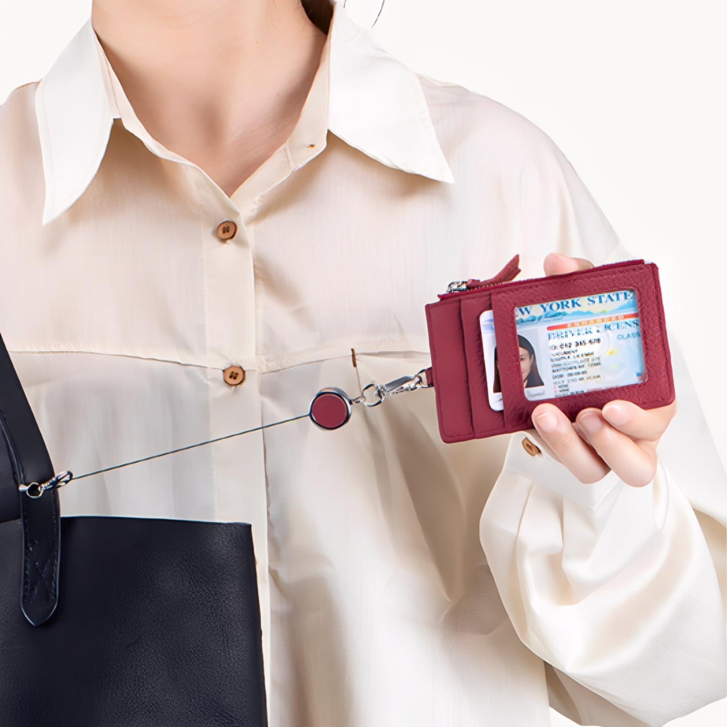 2-in-1 Leather ID Badge Holder with Wallet for Work, Multifunction ID Case with Credit Card Slots & Cash Coin Pocket, Slim Wallet with Lanyard for Women Men Nurse Teacher (Dark Hkaki)