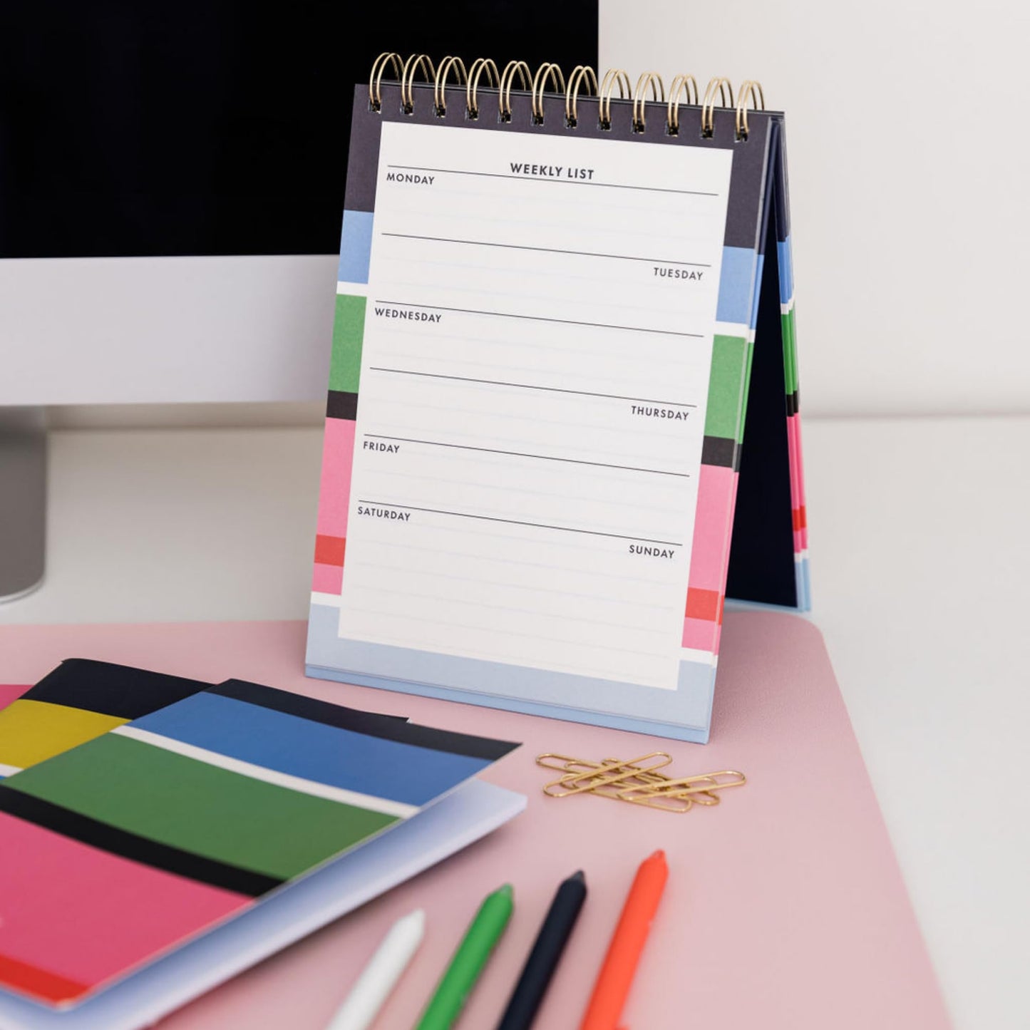 Kate Spade New York Undated Weekly Spiral Planner Notepad, Desk Planner, Calendar Pad with 52 Sheets, Weekly Desktop Calendar Agenda, Sunny Day Stripe