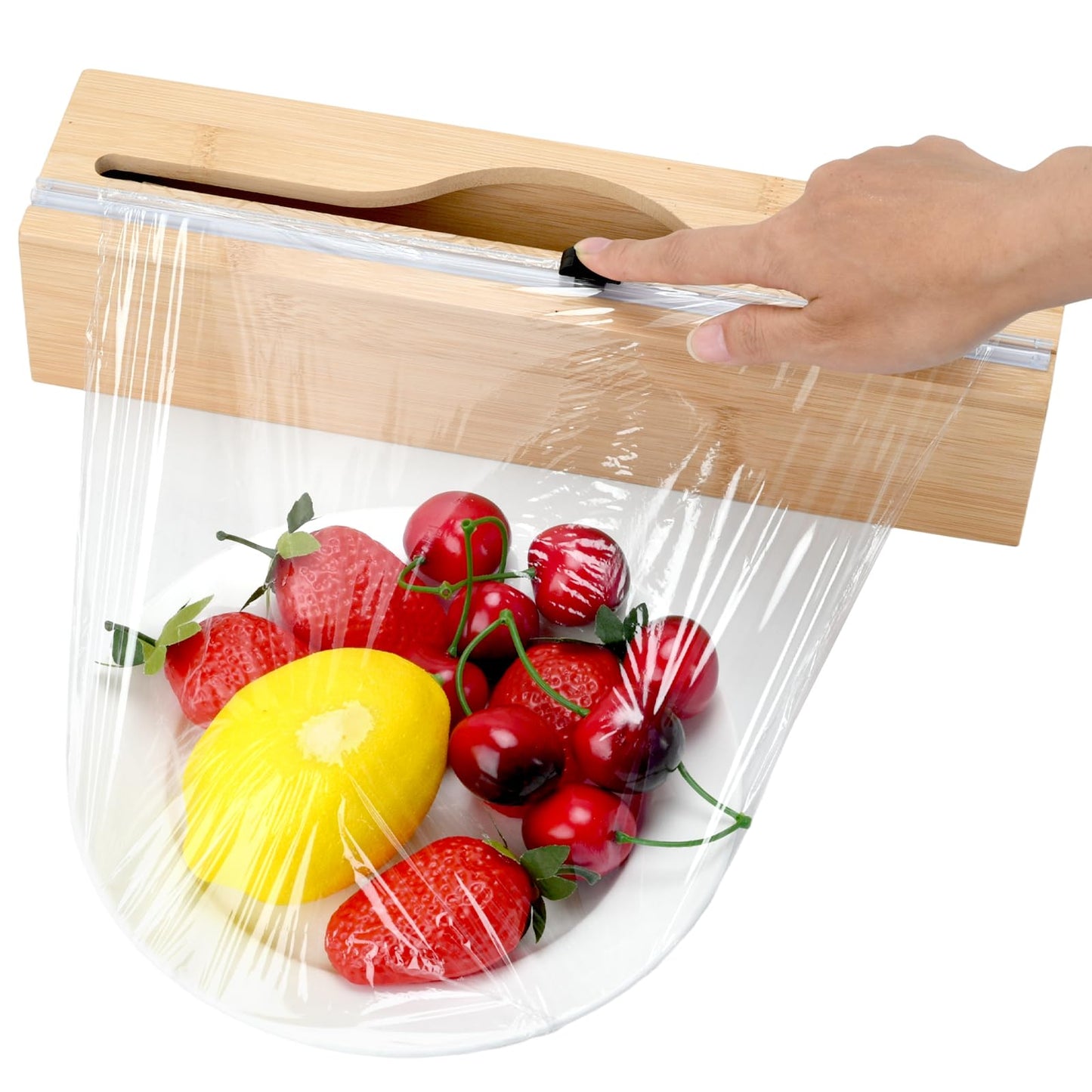 Plastic Wrap Dispenser with Cutter,Cling Wrap with Slide Cutter for Kitchen Storage Organization Holder for 12" Roll