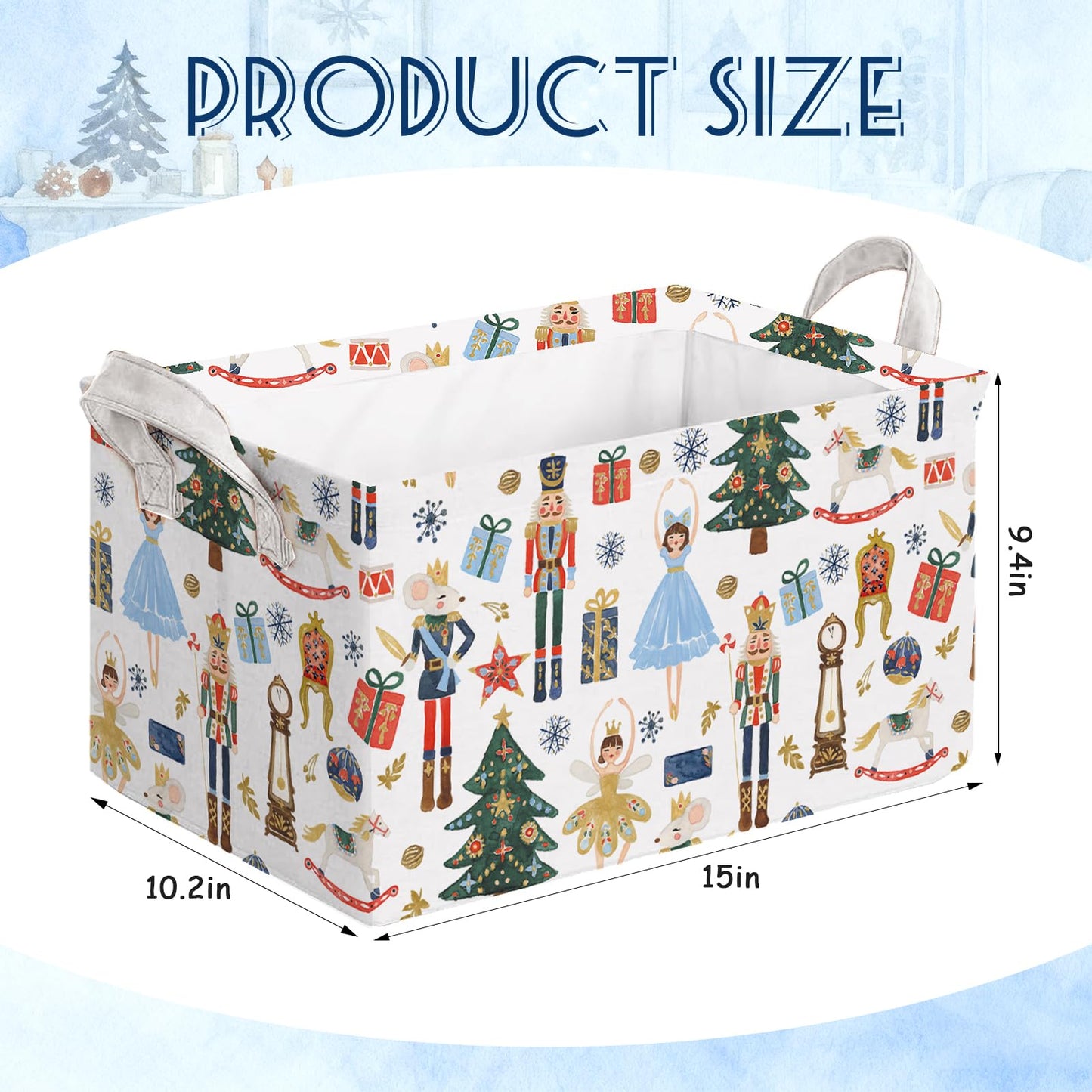 FYSUIMU 2Pcs Christmas Storage Basket Collapsible Canvas Organizer Cartoon Nutcracker Fabric Storage Bin with Handles for Shelf Closet Winter Xmas Home Organizer Decor