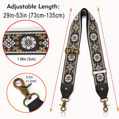 KIMPUDSEN Purse Strap Replacement Crossbody Handbag Adjustable Embroidery Bag Strap(Black Leather-28)