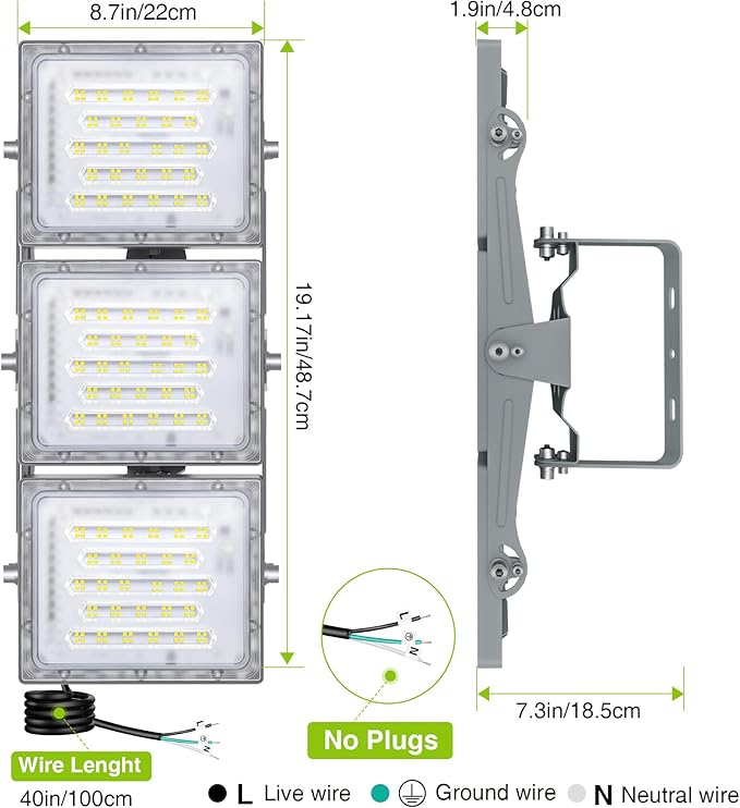 STASUN 2 Pack LED Flood Lights Outdoor, Max Series 300W 30000lm 6000K Daylight IP66 Waterproof, Commercial Parking Lot Lights, 3 Heads for Yard Street Stadium Outdoor Area Floodlight Security Light