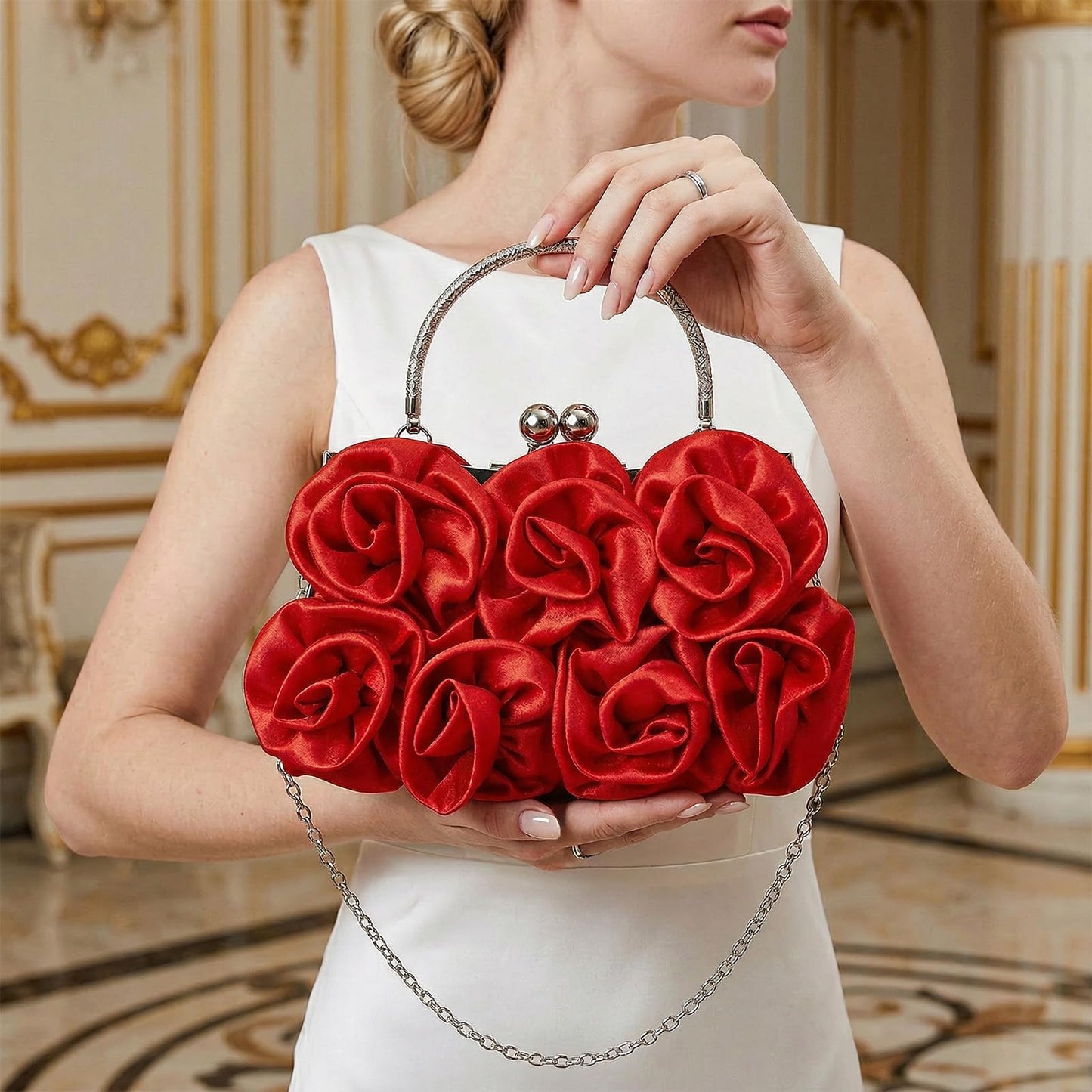 Clutch Purses for Women Satin Evening Purses for Women Red Clutch Wedding Purse Cocktail Party Prom Dressy Handbags