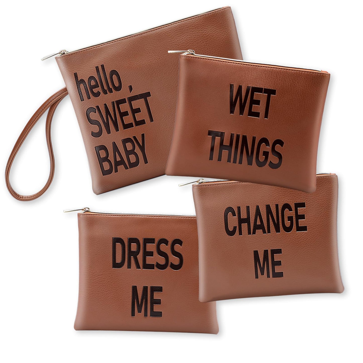 Omanmoli Diaper Bag Organizing Pouches,Leather Diaper Bag Organizer,Diaper Essential items, Dry Wet Bags for Baby,Diaper Organization (Brown)