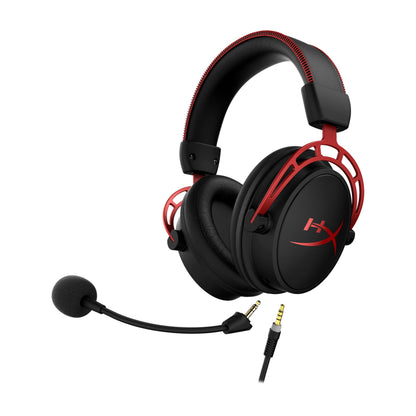 HyperX Cloud Alpha Gaming Headset Headphone Wired Detachable Noise Cancelling Microphone Dual Chamber Drivers Memory Foam Over-Ear Soft Leatherette for PC Xbox Nintendo Switch PS4 Black Red (Renewed)