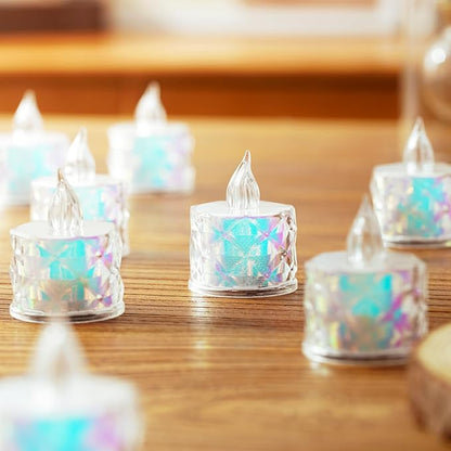 24 Pack Battery Operated LED Tea Light Candles Flameless Safe Simulated Fire Halloween/Christmas Party Decoration Wedding Table Lights Desktop Mood Lights