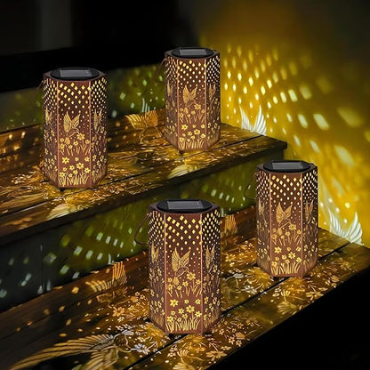 4 Pack Hummingbird Solar Lanterns Outdoor Waterproof - Birthday Gifts for Women, Men, Mom, Solar Lights Outdoor Hanging Garden Decor for Outside, Patio, Outdoor, Yard, Lawn, Balcony