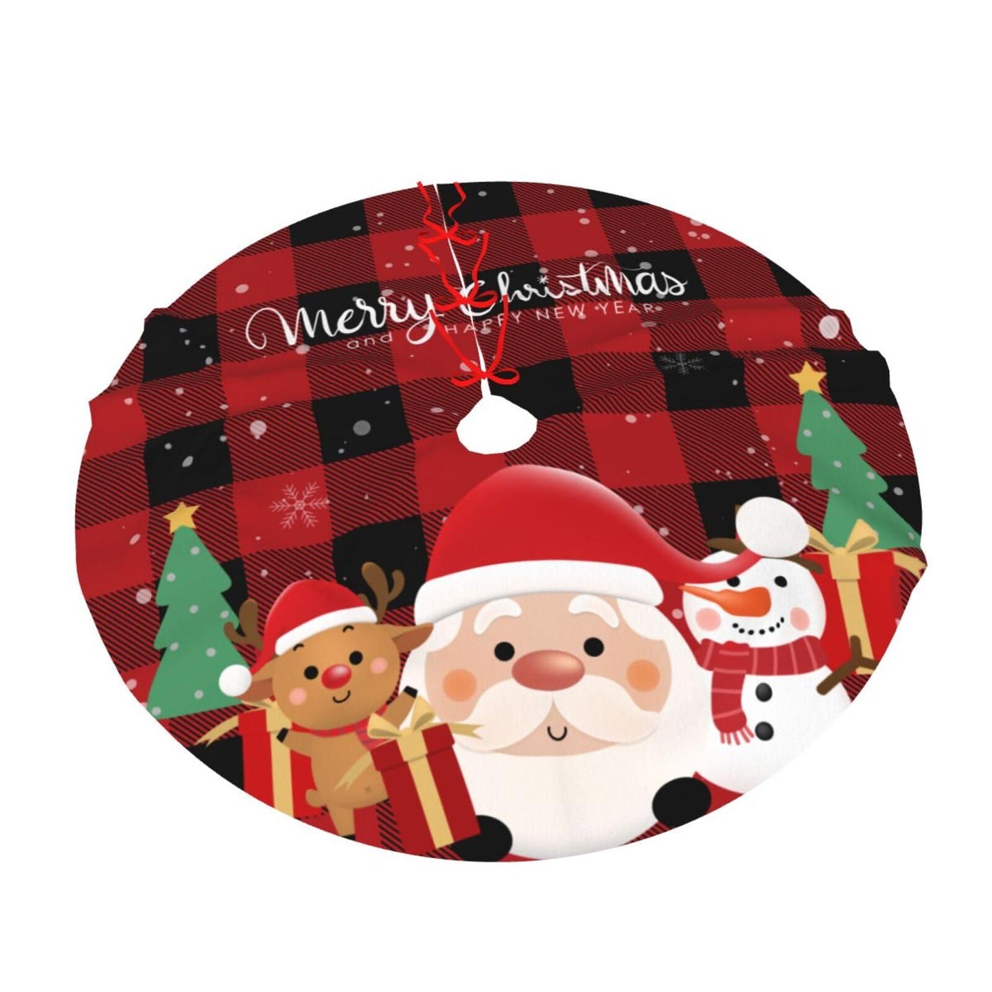 Buffalo Plaid Santa Claus Deer Snowman Christmas Tree Skirt 48" Xmas Tree Mat for Christmas Decorations Holiday Ornaments