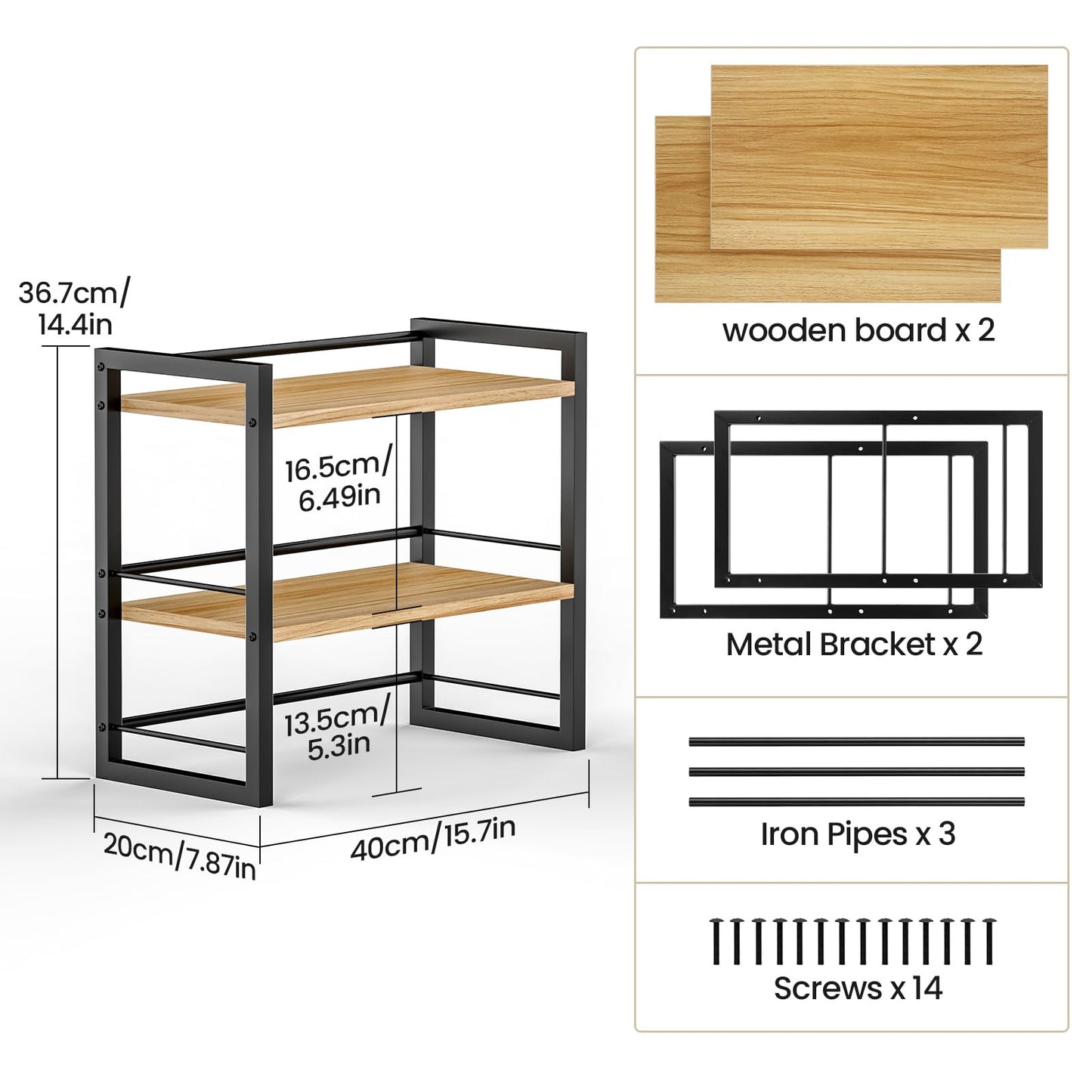ART-GIFTREE Office Desk Shelf Organizer, Wood Desktop Bookshelf Supplies Storage Rack, Shelf for Top of Desk and Dresser (Black-2 Tier)