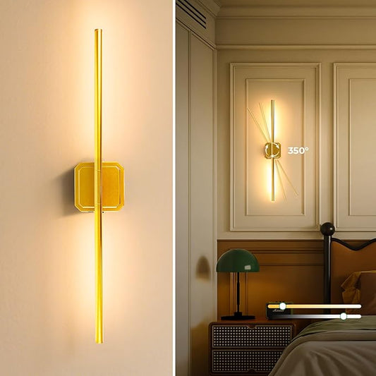 1 Pack 10000mAh Detachable Battery Operated Wall Sconce, 360°Rotate Wireless Wall Light,3000-6500K Dimmable, Rechargeable Wall Lamp for Bedroom, Living Room, 28.3 Inch Gold