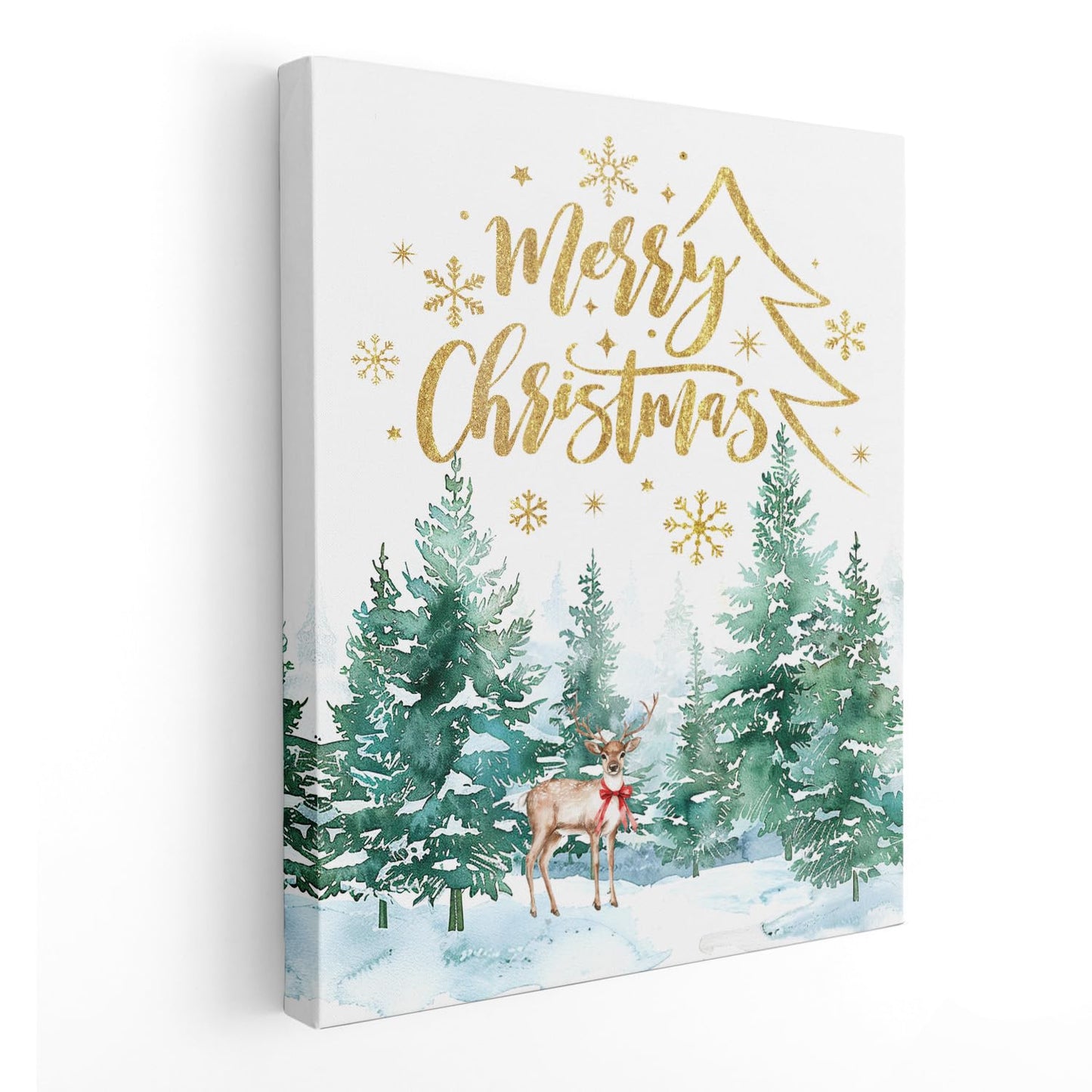 Christmas Wall Decor, Merry Christmas Woodland Reindeer Wall Art Poster, Christmas Tree Pictures Wall Decor for Living Room Bedroom, Christmas Wall Decorations, 11x14 Inch Framed