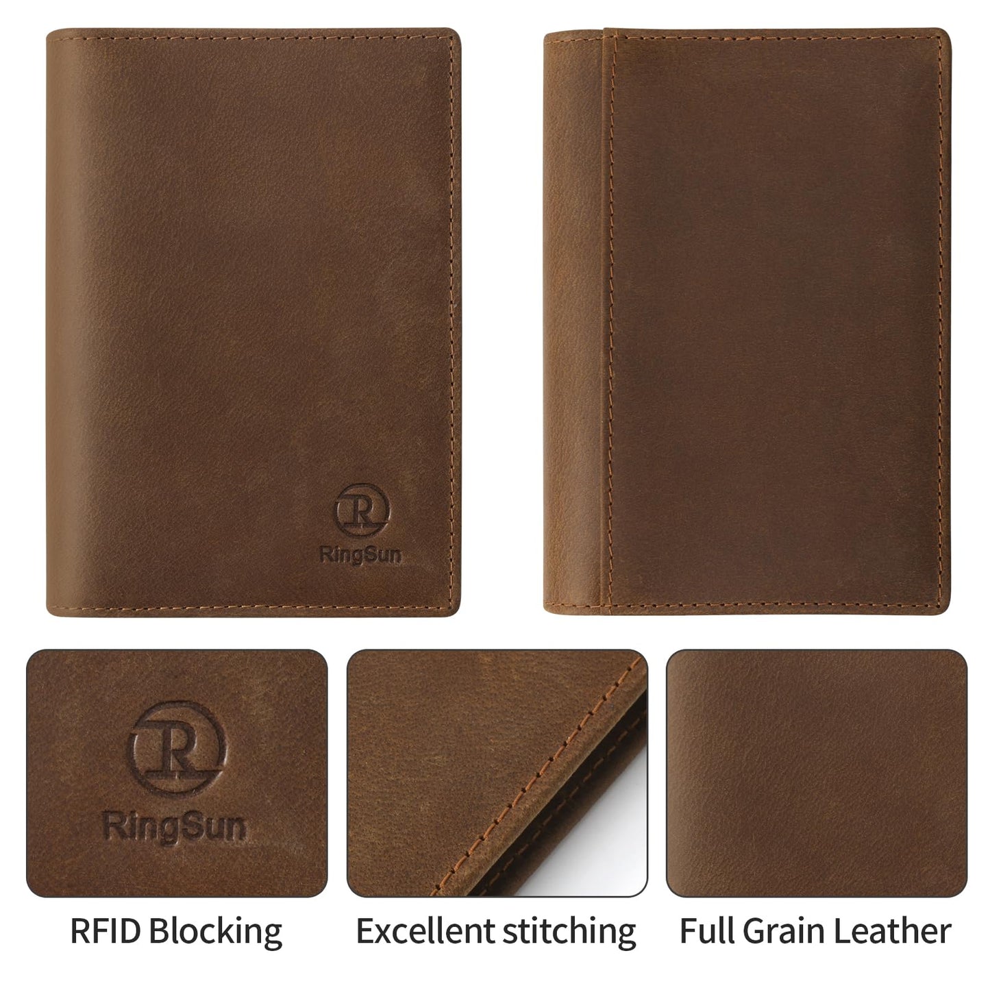 Ringsun Leather Passport Cover for Men Women, RFID Passport Wallet Case Travel Passport Holder for Family