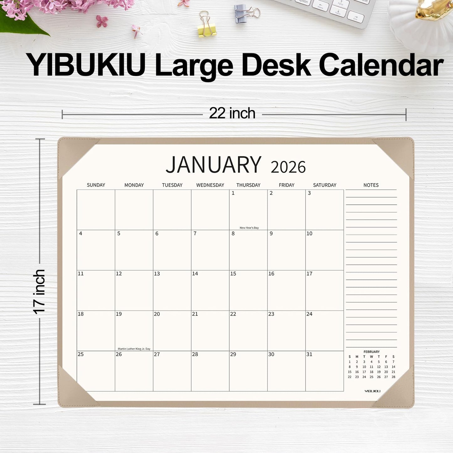 YIBUKIU Desk Calendar 2026-2027 Large 22x17 inch, January 2026 to June 2027, 18 Months Big Desk Pad Calendar with Desktop Mat and Plastic Cover for Home Office School Planning, Apricot