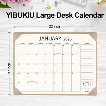 YIBUKIU Desk Calendar 2026-2027 Large 22x17 inch, January 2026 to June 2027, 18 Months Big Desk Pad Calendar with Desktop Mat and Plastic Cover for Home Office School Planning, Apricot