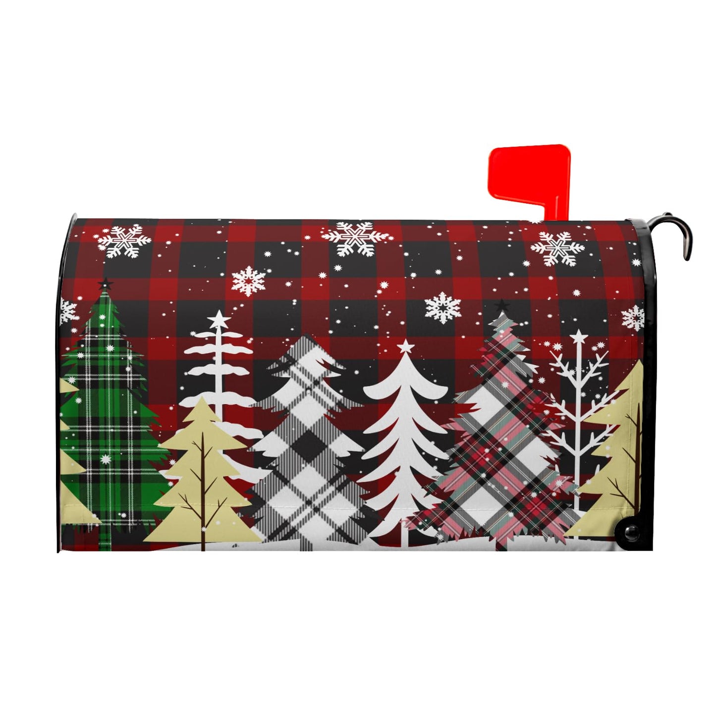 Christmas Tree Magnetic Mailbox Cover Large Size 25.5x21 Inch Winter Snowflake Buffalo Plaid Decorative Mail Box Post Covers Happy Holiday Xmas Letter Box Wraps for Home Outdoor Garden Yard Decor