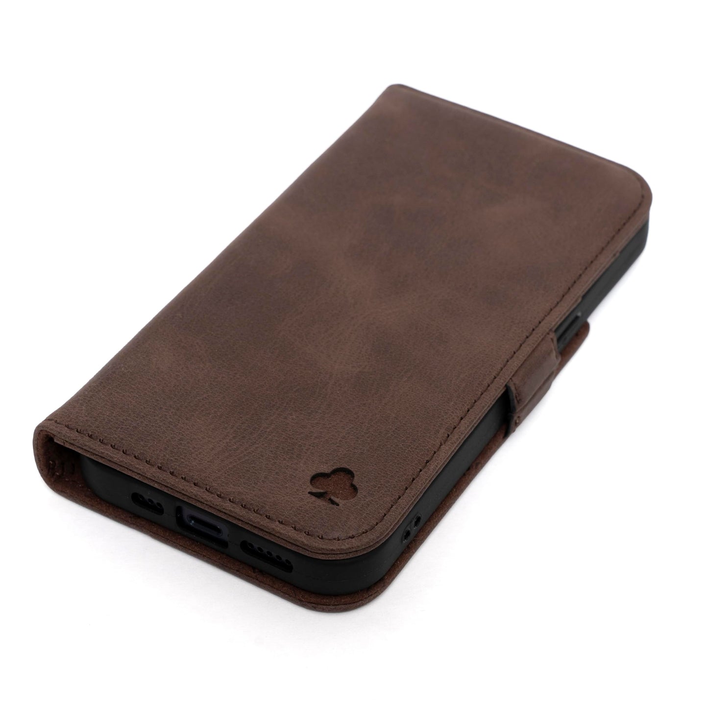 Porter Riley - Leather Case Compatible with iPhone 17. Premium Genuine Leather Stand/Cover/Wallet/Flip Case with Card Slots & Horizontal Stand (Chocolate Brown)