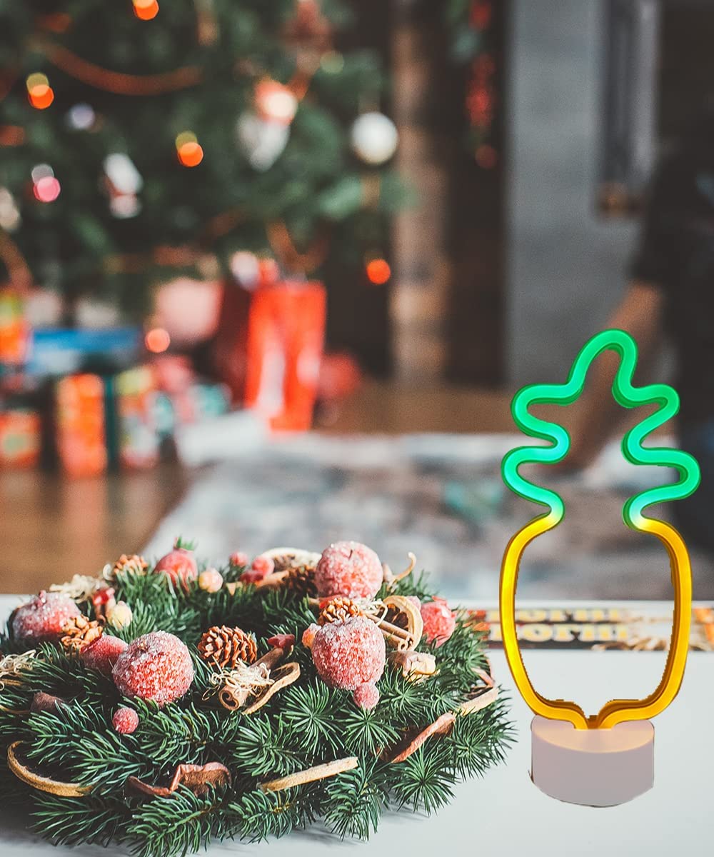 BYOSEKA Pineapple Neon Signs Festival Table Neon Night Lights for Kids Pineapple Decor Light Signs for Bedroom Home Decoration Office Wedding Christmas Valentine's Day Party Gifts Operated by Battery