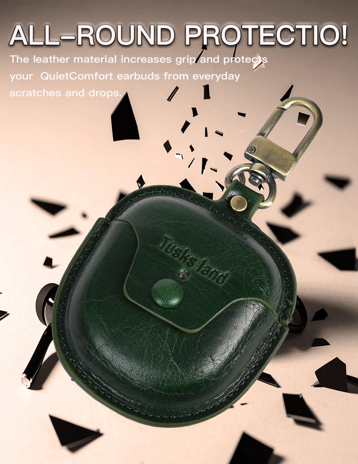 Tusks Land case for Bose QuietComfort Ultra & Bose QuietComfort Earbuds II,Bluetooth Earphone Protective Cover Genuine Leather Earphone Case (Green)