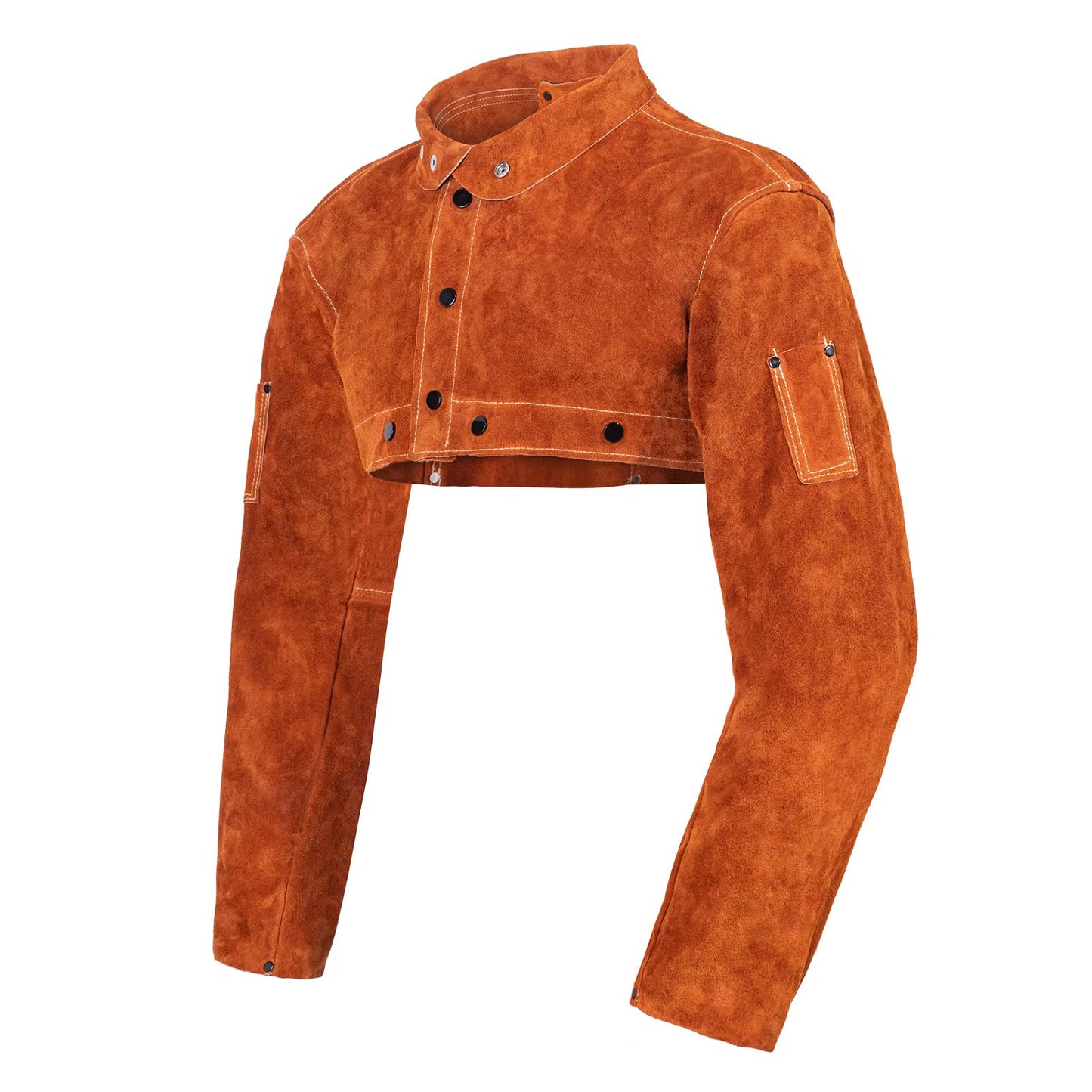 QeeLink Leather Welding Cape Sleeve - Heat Resistant Heavy Duty Leather - Adjustable Collar for Men and Women (Brown, Large)