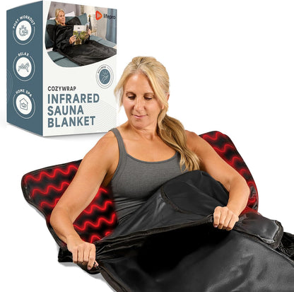 LifePro CozyWrap Sauna Blanket with Dual-Zone Heat— Infrared Sauna Wrap for Deep Sweating & Relaxation — Portable Infrared Blanket 90–180°F Temp Control & 5 Thermal Wraps Included