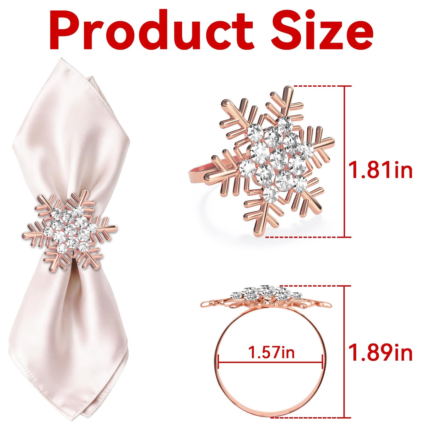 ZeeDix Christmas Snowflake Napkin Rings Set of 12- Rose Gold Rustic Dinner Tables Setting Decoration for Wedding Receptions, Christmas Holiday Party Dinner Parties