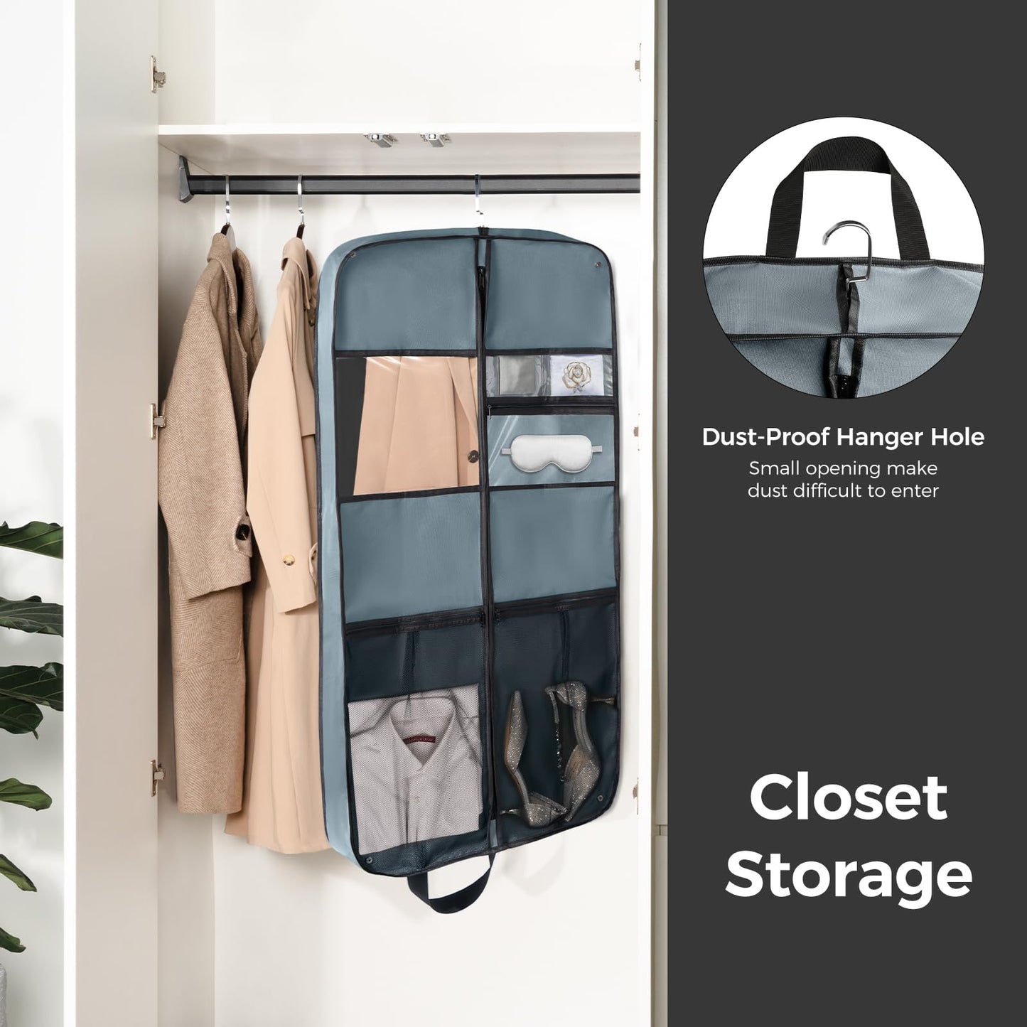 pack all 43" Premium Gusseted Travel Garment Bag, Heavy Duty Hanging Suit Bag, Foldable Dress Bag for Closet Storage, Suit Cover Protector for Clothes Shirts Dresses Coats(Grey)