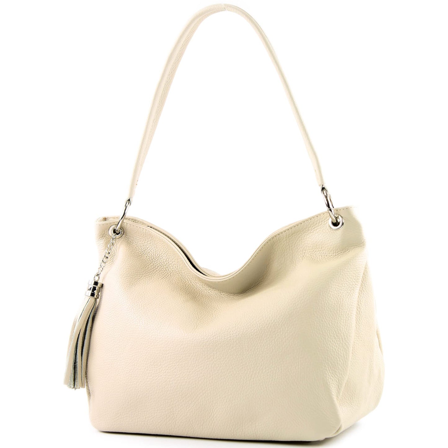 modamoda de - T154 - shoulder bag made of italy leather (Cream beige)