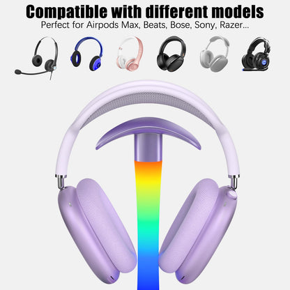 Headphone Stand with Wireless Charger,Gaming Headset stand with RGB Light,For Airpod Max Stand Compatible with Airpod Pro/3/2,For iPhone 17/16/15/14/13/12/11,Gifts for Gamers & Music Lover (Purple)