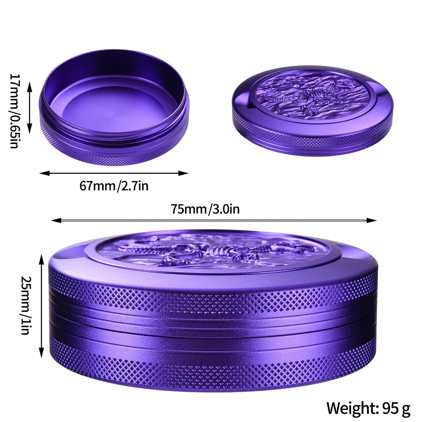 BEIJIATE 3.0-inch Zyn Metal Can | Zyn Holder | Metal Zyn Container | Moisture & Odor Proof Container | Aluminum Zyn Can & Organizer | Dip Can |r with dinosaur skeleton design (Purple)