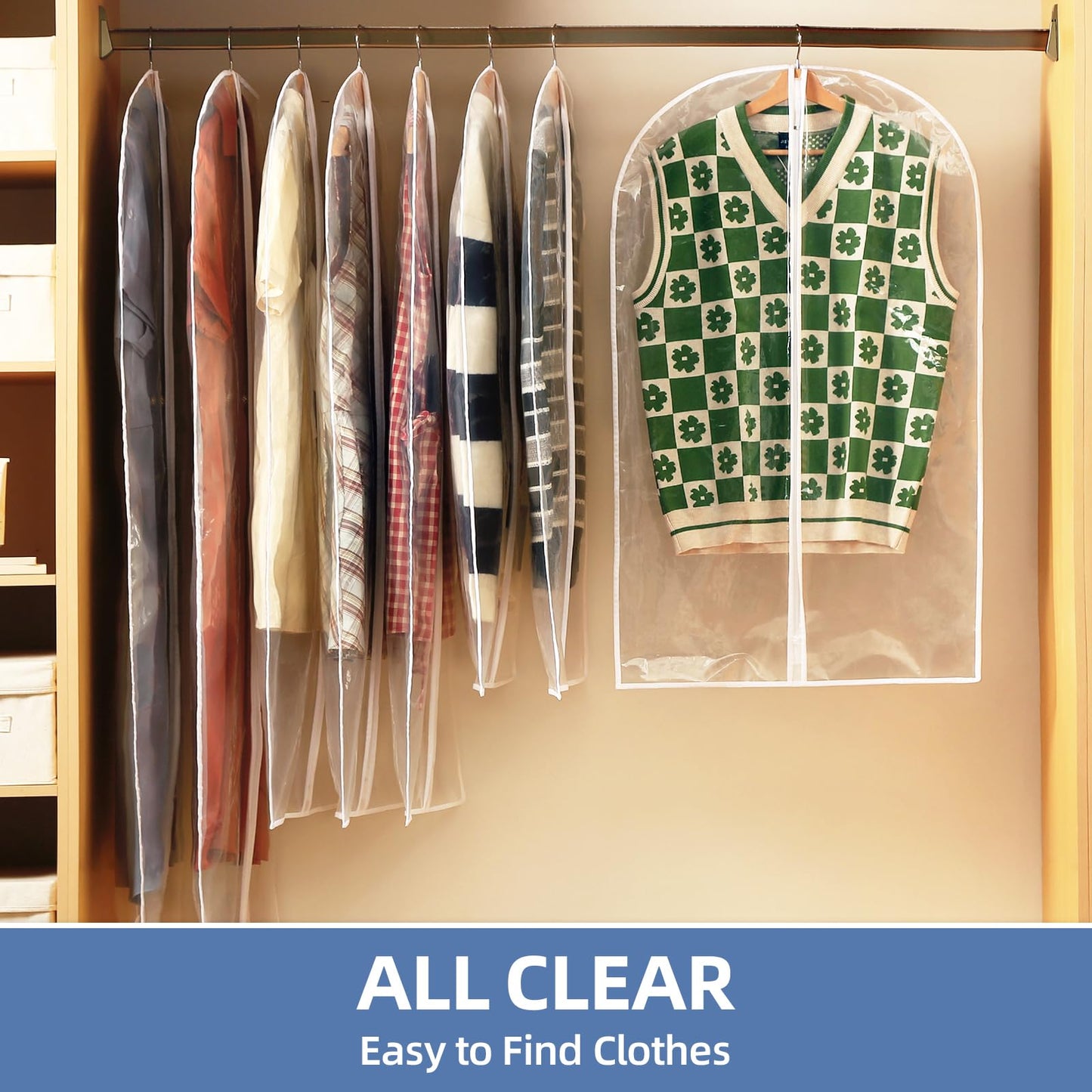 Perber 40" All Clear Garment Bags for Hanging Clothes, 12 Packs Suit Bags for Closet Storage, Plastic Waterproof Suit Cover Bags with Zipper for Coats, Jackets, Shirts (Set of 12)