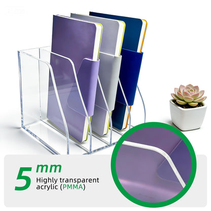AIDIMOO Acrylic Magazine File Holder, 4 Vertical Compartments Desk Document Sorter Organizer, Clear Folder Rack Binder for Office, Documents, Tablets, Magazines, Books – Home/Classroom Rack