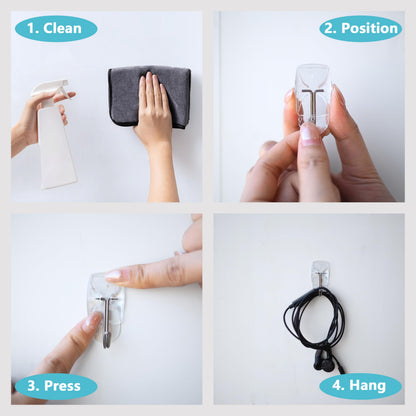 MOVELYST 30 Small Hooks+40 Removable Strips, Clear Wire Utility Hooks with Adhesive Strips Damage-Free, No Tools Wall Hooks for Hanging Heavy Duty, Value Pack