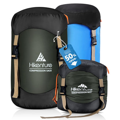 Hikenture Compression Sack for Sleeping Bag, Upgrade Anti-Tear Nylon Sleeping Bag Stuff Sack, 10L/14L/20L/30L Water-Resistant Compression Bag, Storage Bag (Dark Green, 14L)