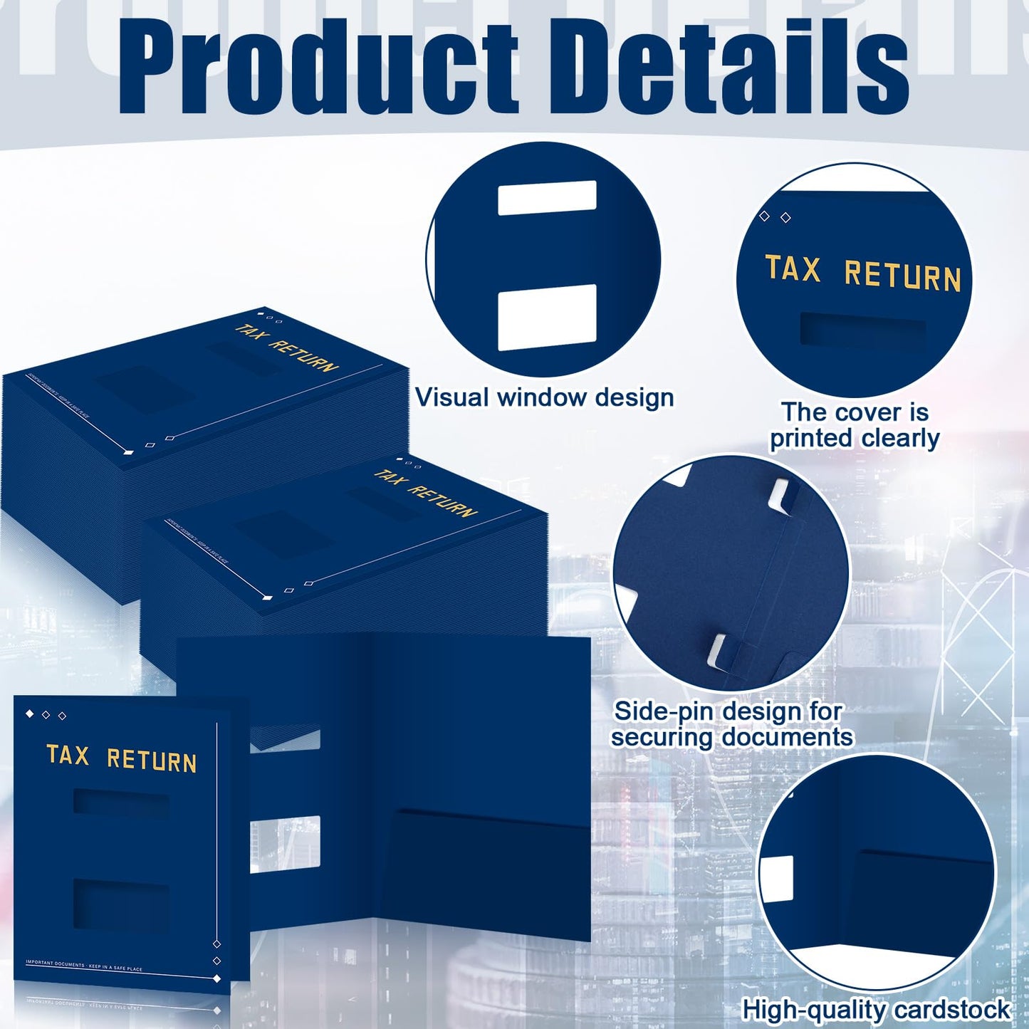 Mooliwe 100 Pcs Blue Tax Return Folders Bulk 9 x 11.25 Inches Income Tax Organizer with Side Staples Double Windows Paper File Pocket Document Folders for Accountants Business Office Supply