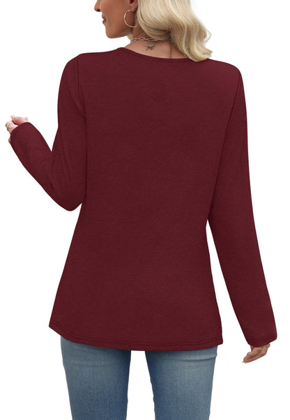 WIHOLL Long Sleeve Shirts for Women Fall Outfits V Neck T Shirts Button Down Tunic Tops Fashion Clothing