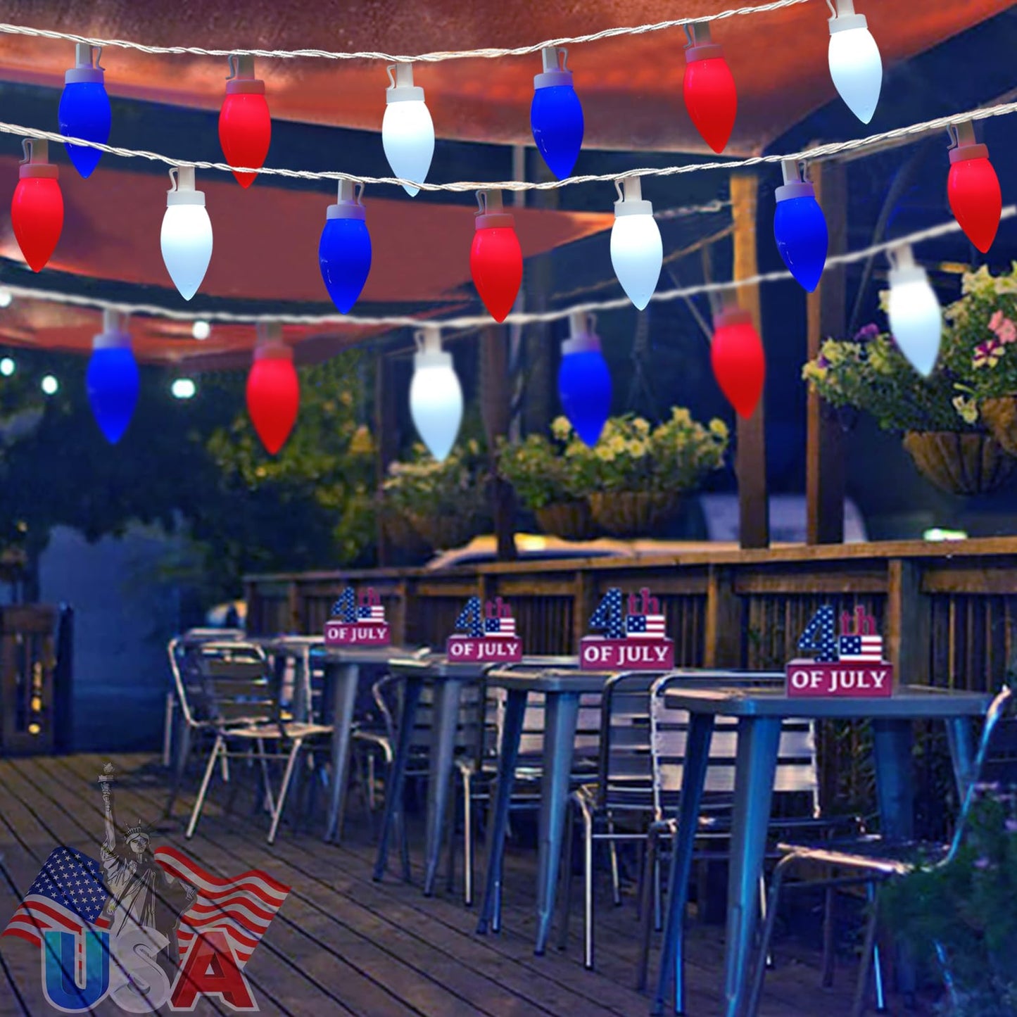 Fonusty Red White and Blue Lights 25Ft 4th of July Decorations Light with 25 LED Christmas Light, Plug-in Patriotic String Lights for Fourth July Christmas Home Presidents Day Memorial Day Decor