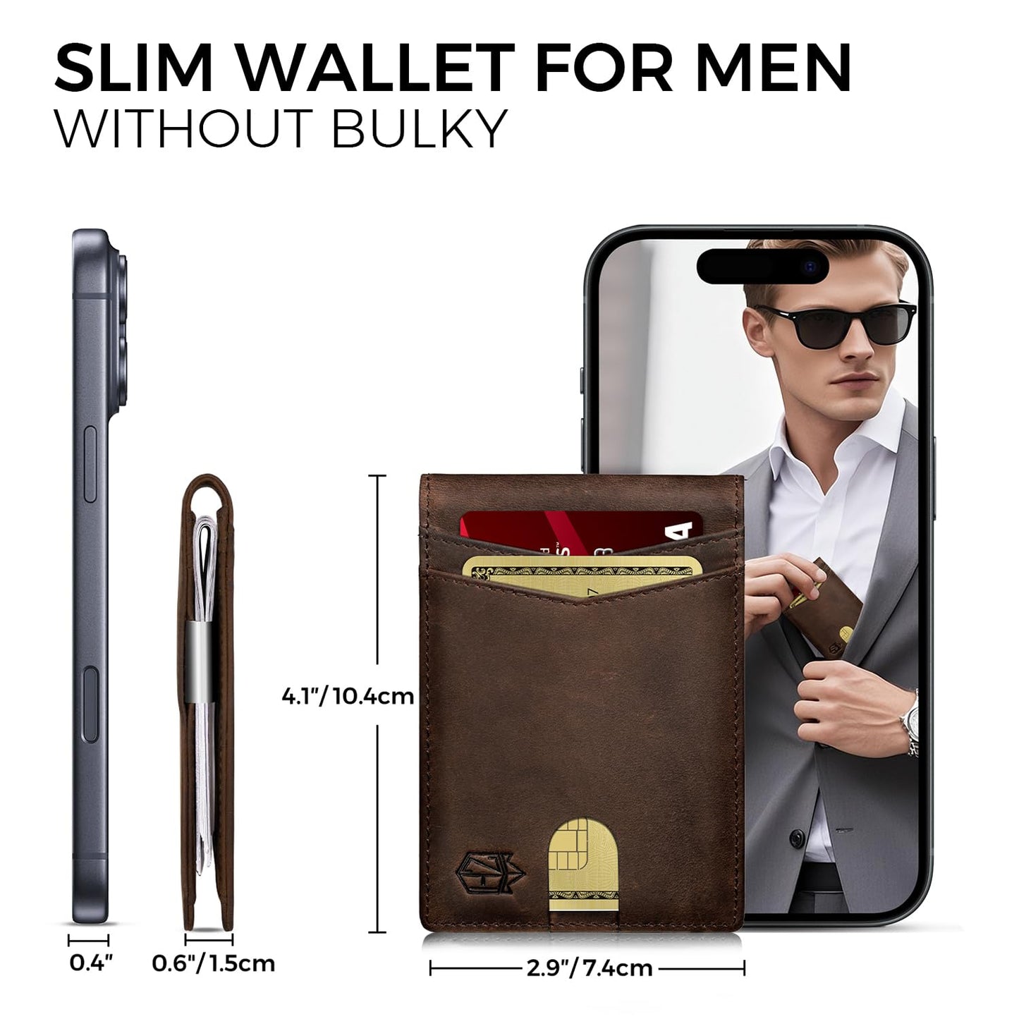 Zitahli Genuine Leather Wallet for Men 12 Card Slim Mens Wallets Bifold RFID Blocking with Money Clip & ID Window Thin Minimalist Card Holder Wallet with Gift Box