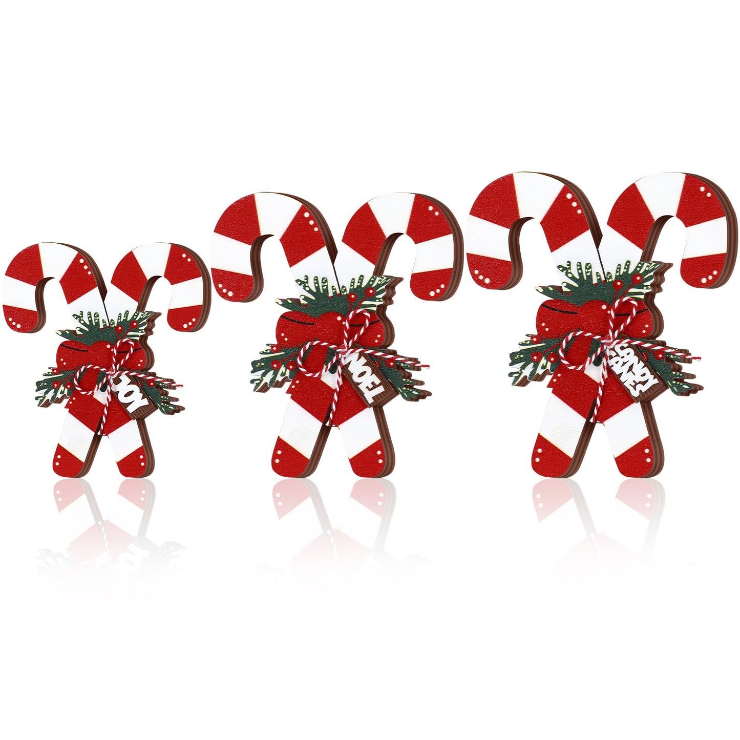 Kasyat 3 Pack Christmas Candy Cane Table Decor Christmas Wooden Decorative Sign Red and White Stripes Candy Cane Xmas Tiered Tray Decor Farmhouse Table Centerpieces Block Set for Home Shelf