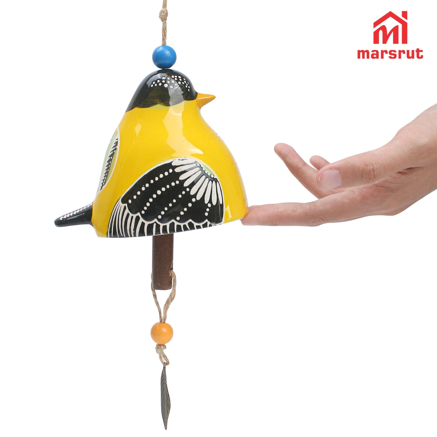 Bird Song Bell Wind Chime, Ceramic Cardinal Fashion Hanging Windchimes for Rustic Music Garden Backyard Church Decoration Porch Outside Outdoor Festival Memorial Gift Witness Friendship (Yellow)