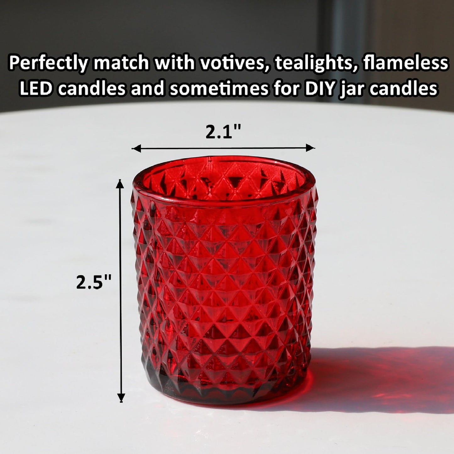 Woho Candle Holders for Votive Candles/Tealight Candles, Votive Candle Holder for Boho Home Decor, Glass Tea Lights Candle Holder for Wedding Party Christmas（24, Red